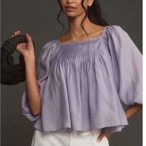 Anthropologie English Factory Balloon-Sleeve Pleated Top Medium NWT